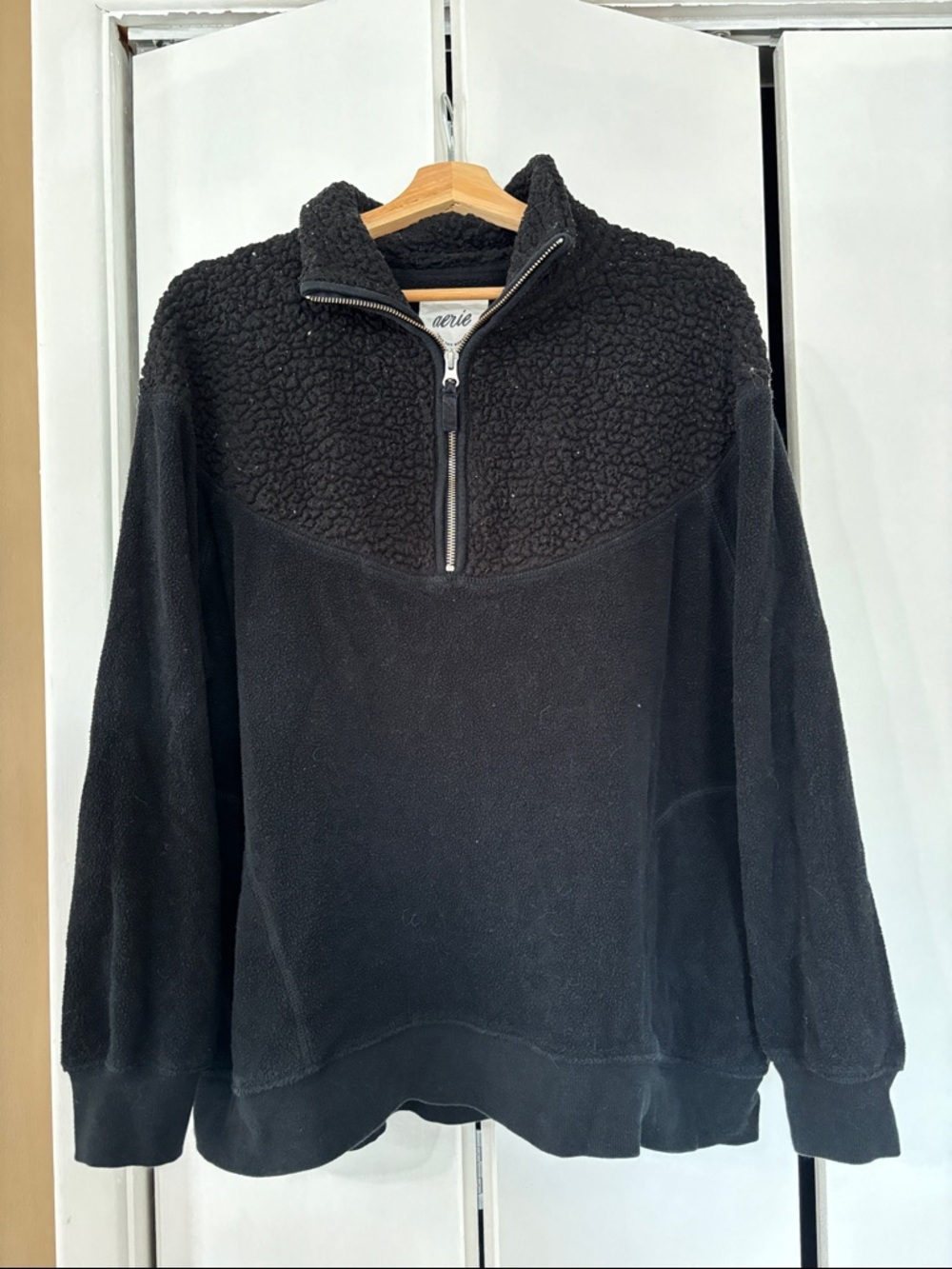 aerie Black Half-Zip Sherpa & Fleece Pullover